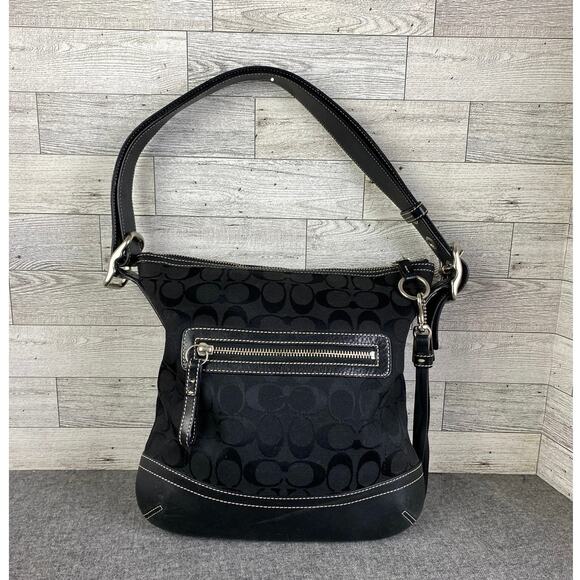 Coach Handbags - COACH SIGNATURE BAG BLACK Canvas Crossbody Shoulder Style 9362 Purse